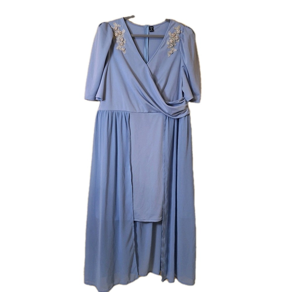 Blue Mother In Law Dress‎ Womens XXL Sequins Maxi Flare Sheer Wedding Event Gown